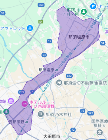 Uber Eatsサービスエリア(那須塩原市)